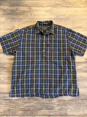 Abercrombie & Fitch Blue and Green Plaid Short-Sleeve Button Shirt